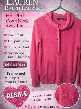 Ralph Lauren Hot Pink Cowl Neck Sweater